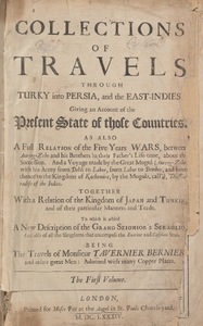 A Collection of Several Relations and Treatises Singular and Curious of John Baptista Tavernier, Baron of Aubonne